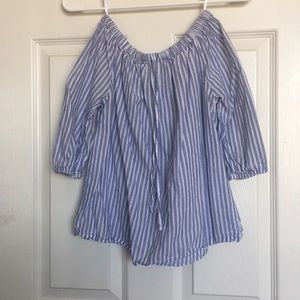 Off the shoulder navy and white blouse